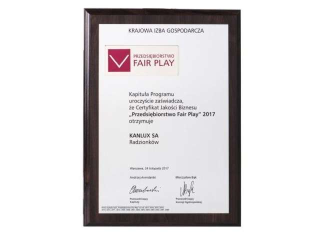 Kanlux z certyfikatem przedsiębiorstwo Fair Play